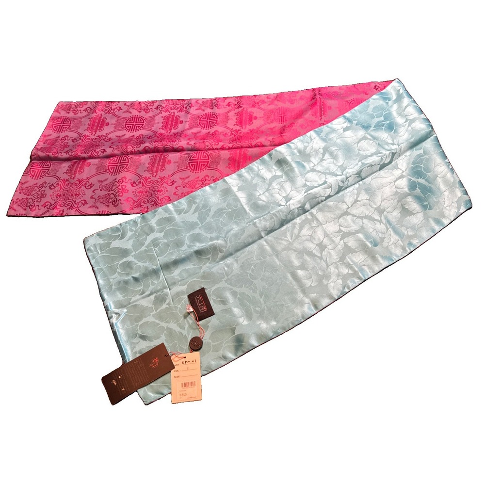 Artistic Palace 100% Silk Floral Jacquard Scarf Shawl Wrap Pink Blue NWT